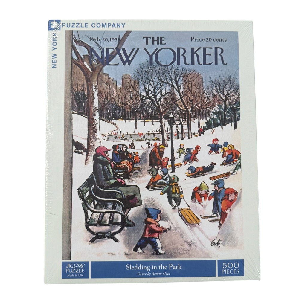 New York Puzzle Co The New Yorker Sledding in the Park 500 Piece Jigsaw New
